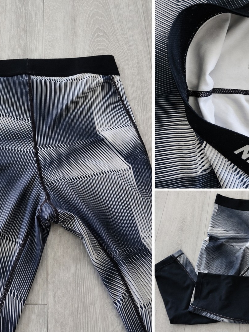 Nike Dri-Fit Black & White Striped Pro CAPRI Legging